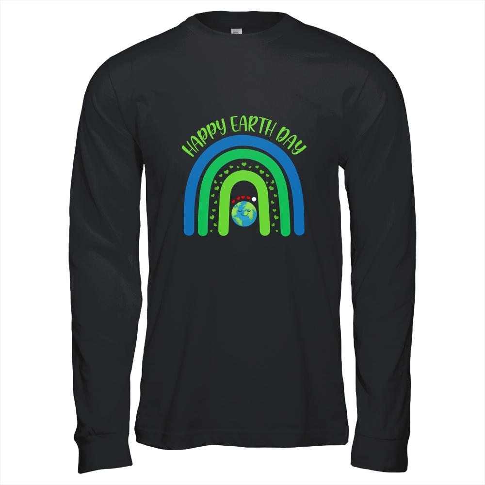 Happy Earth Day Cute Earth Rainbow Lover-T-Shirt & Hoodie-Long Sleeve T-Shirt-Black