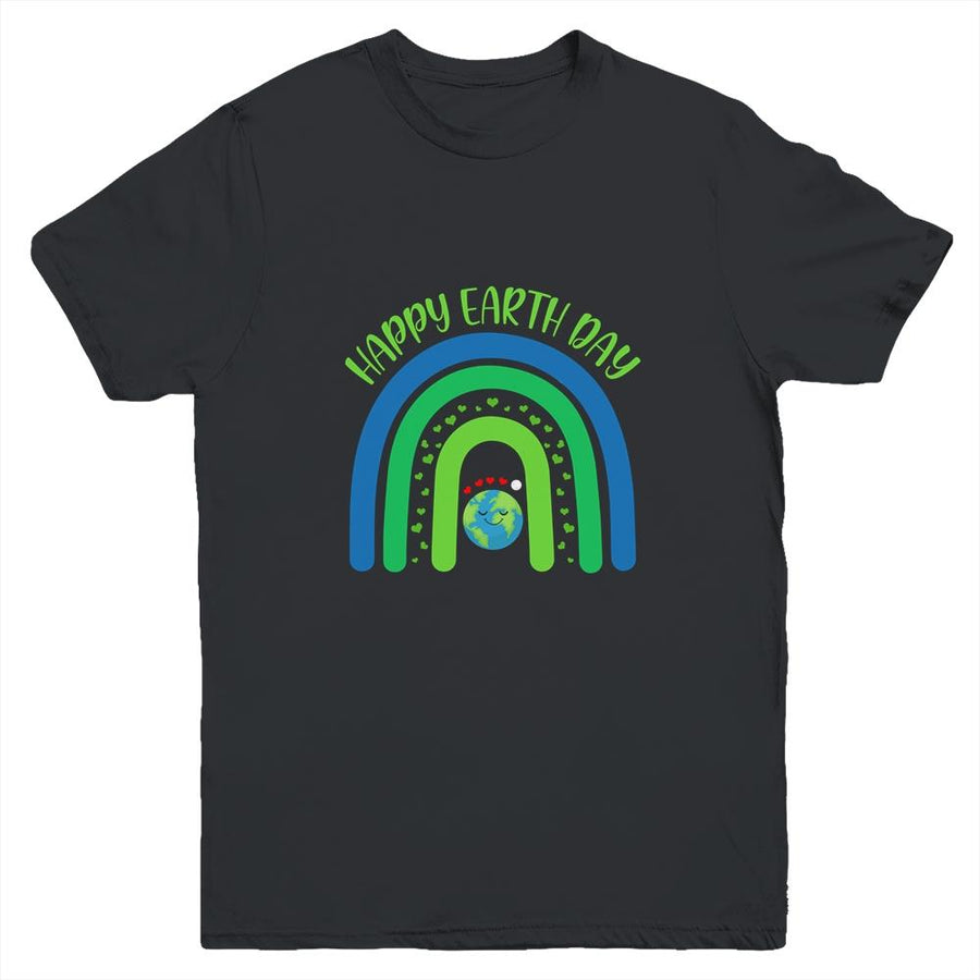 Happy Earth Day Cute Earth Rainbow Lover Youth-Youth Shirt-Youth T-Shirt-Black