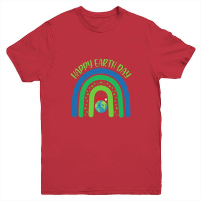 Happy Earth Day Cute Earth Rainbow Lover Youth-Youth Shirt-Youth T-Shirt-Red