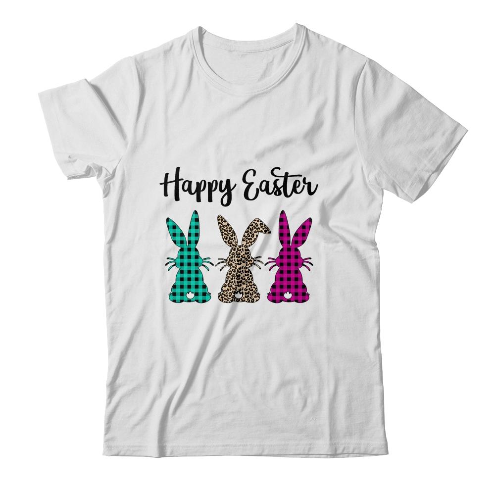 Happy Easter Buffalo Plaid Leopard Print Easter Bunnies