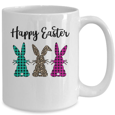 Happy Easter Buffalo Plaid Leopard Print Easter Bunnies Mug-Coffee Mug-