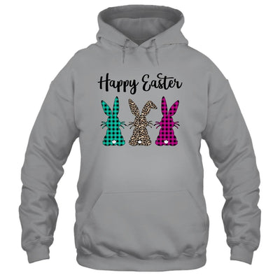 Happy Easter Buffalo Plaid Leopard Print Easter Bunnies-T-Shirt & Hoodie-Pullover Hoodie-Sport Grey