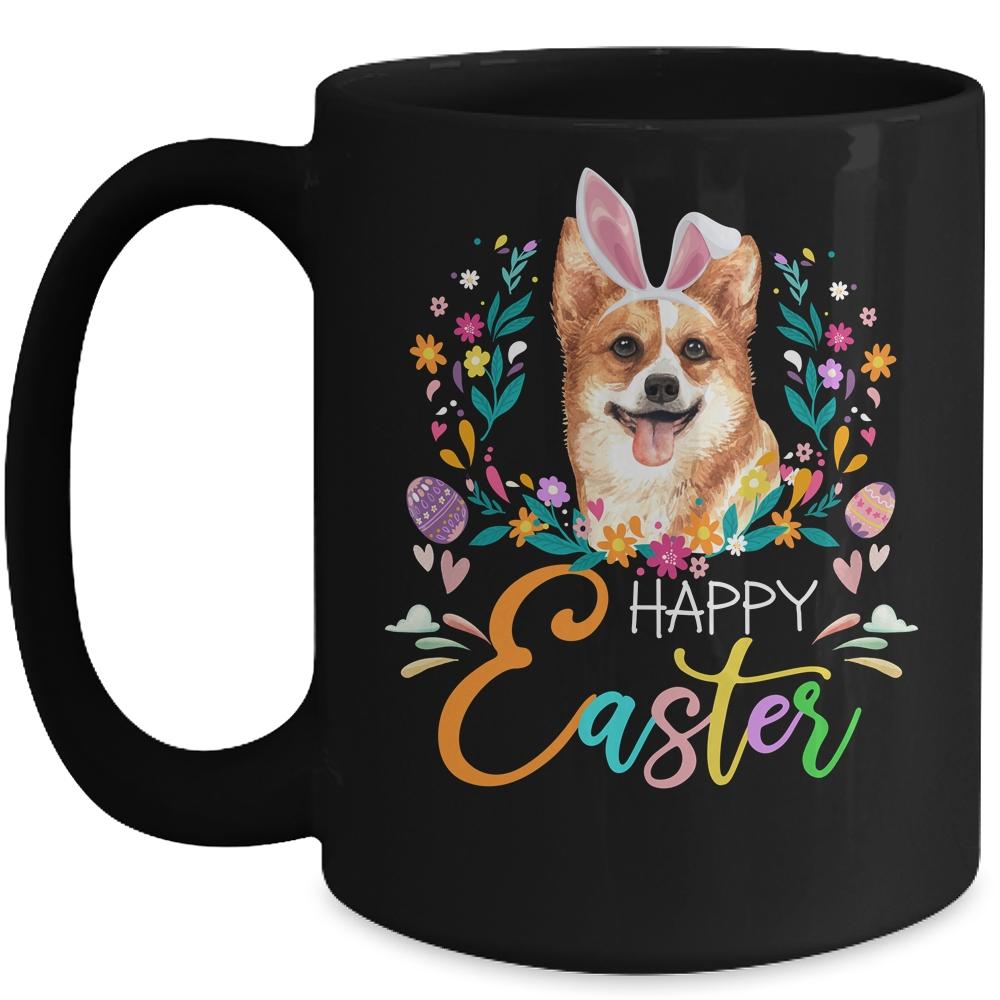 Happy Easter Bunny Corgi Lovers With Easter Eggs Mug-Coffee Mug-Mug-Black