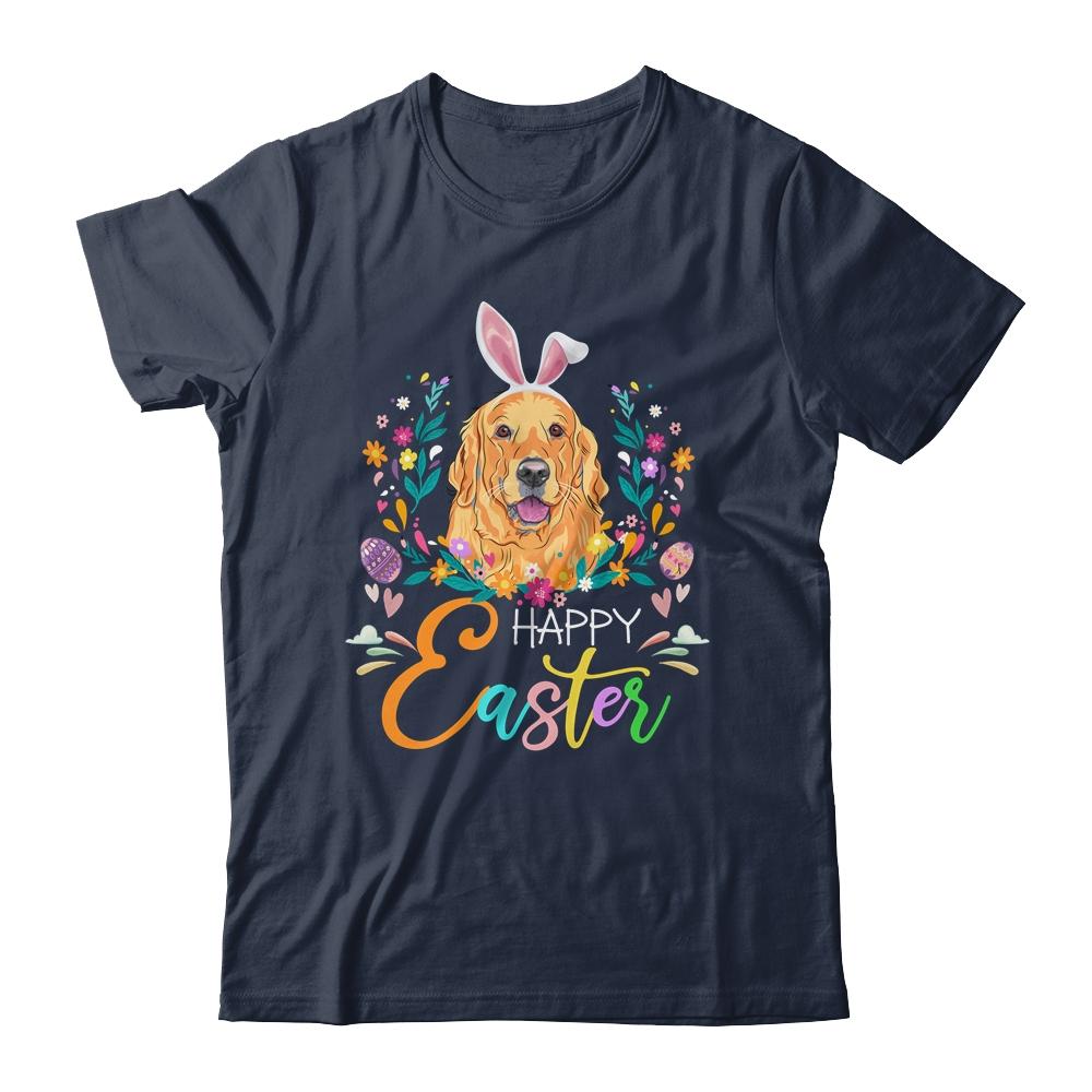Happy Easter Bunny Golden Retriever Lovers With Easter Eggs-T-Shirt & Tank Top-Classic T-Shirt-Navy