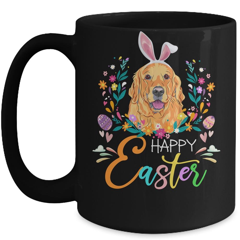 Happy Easter Bunny Golden Retriever Lovers With Easter Eggs Mug-Coffee Mug-Mug-Black