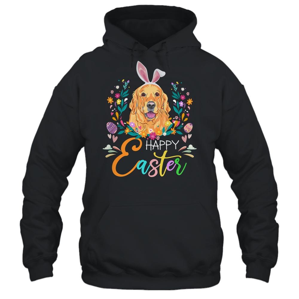 Happy Easter Bunny Golden Retriever Lovers With Easter Eggs-T-Shirt & Tank Top-Pullover Hoodie-Black