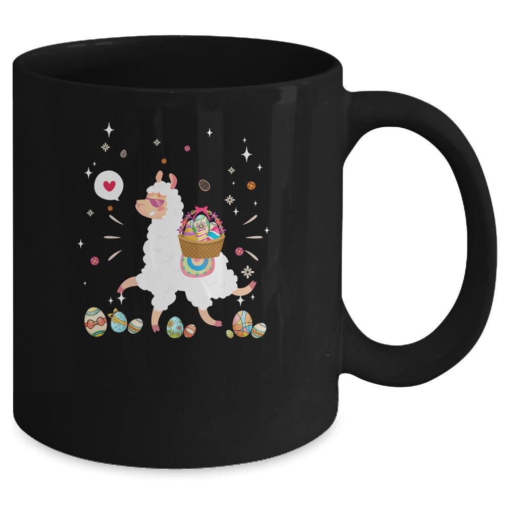 Happy Easter Bunny Llama Bringing Easter Egg Basket Mug-Coffee Mug-