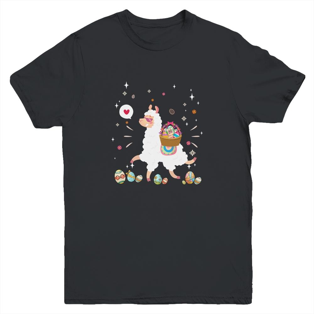 Happy Easter Bunny Llama Bringing Easter Egg Basket Youth