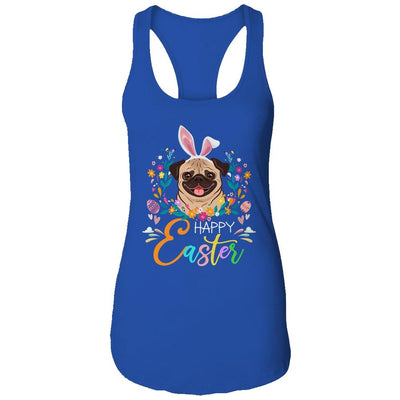 Happy Easter Bunny Pug Lovers With Easter Eggs-T-Shirt & Tank Top-Women's Ideal Racerback Tank-Royal