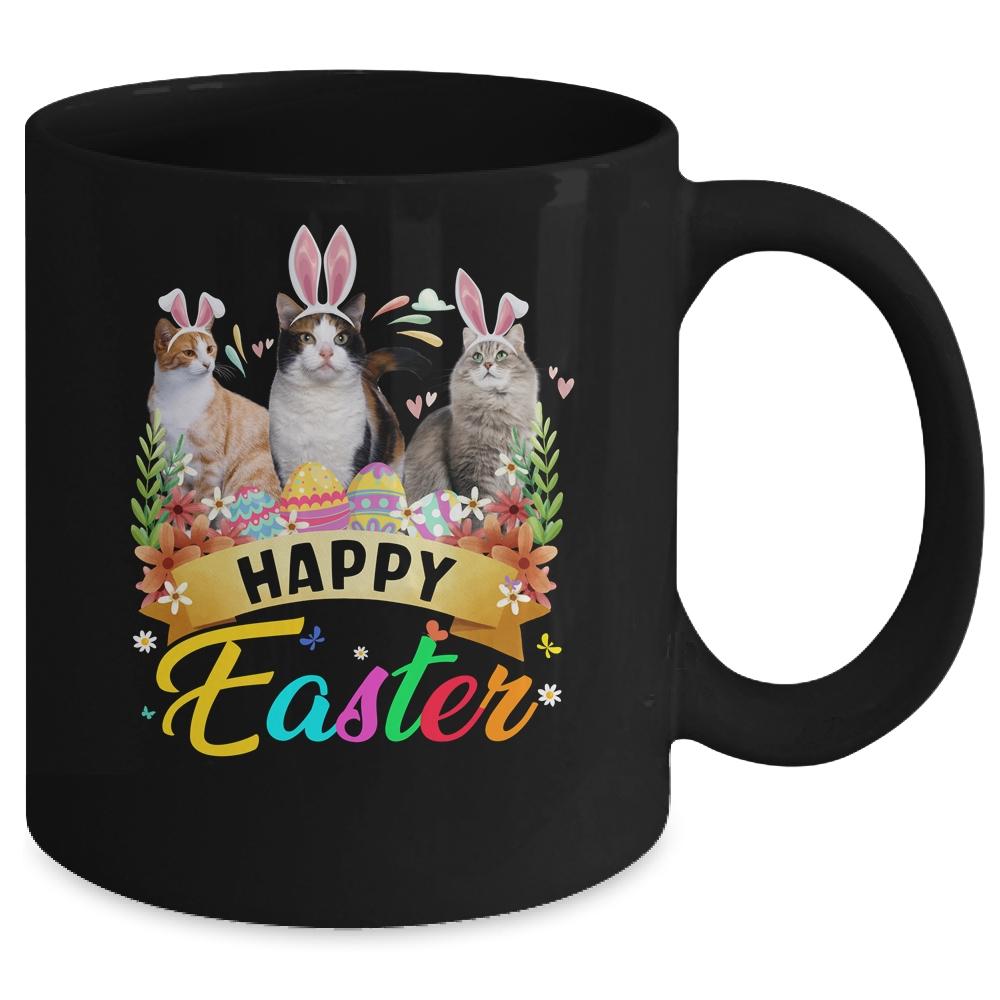 Happy Easter Three Cat Wearing Bunny Ears Basket Mug-Coffee Mug-