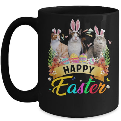 Happy Easter Three Cat Wearing Bunny Ears Basket Mug-Coffee Mug-Mug-Black