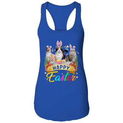 Happy Easter Three Cat Wearing Bunny Ears Basket-T-Shirt & Tank Top-Women's Ideal Racerback Tank-Royal