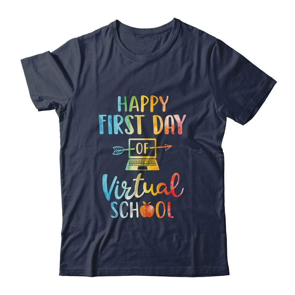Happy First Day of Virtual School Teacher Online Teaching-T-Shirt & Hoodie-Classic T-Shirt-Navy