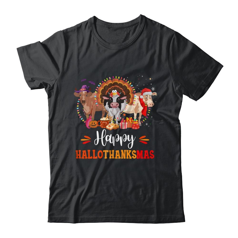 Happy Hallothanksmas Cow Turkey Halloween Thanksgiving Gifts-T-Shirt & Sweatshirt-Classic T-Shirt-Black