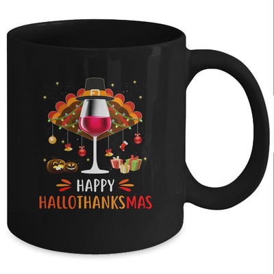 Happy Hallothanksmas Halloween Thanksgiving Wine Turkey Mug-Coffee Mug-Mug-Black