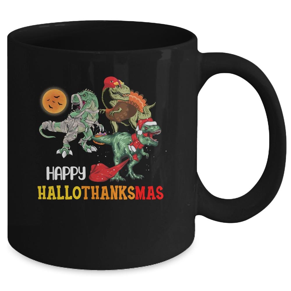 Happy Hallothanksmas Thanksgiving Dinosaur T-Rex Turkey Mug-Coffee Mug-Mug-Black
