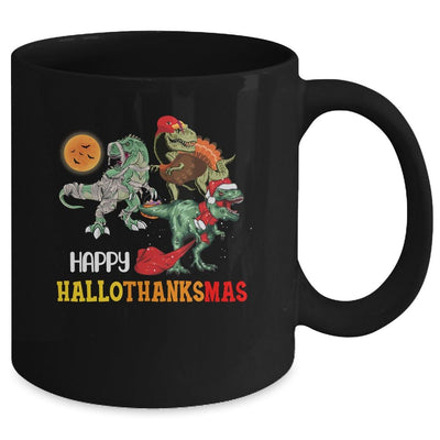 Happy Hallothanksmas Thanksgiving Dinosaur T-Rex Turkey Mug-Coffee Mug-Mug-Black