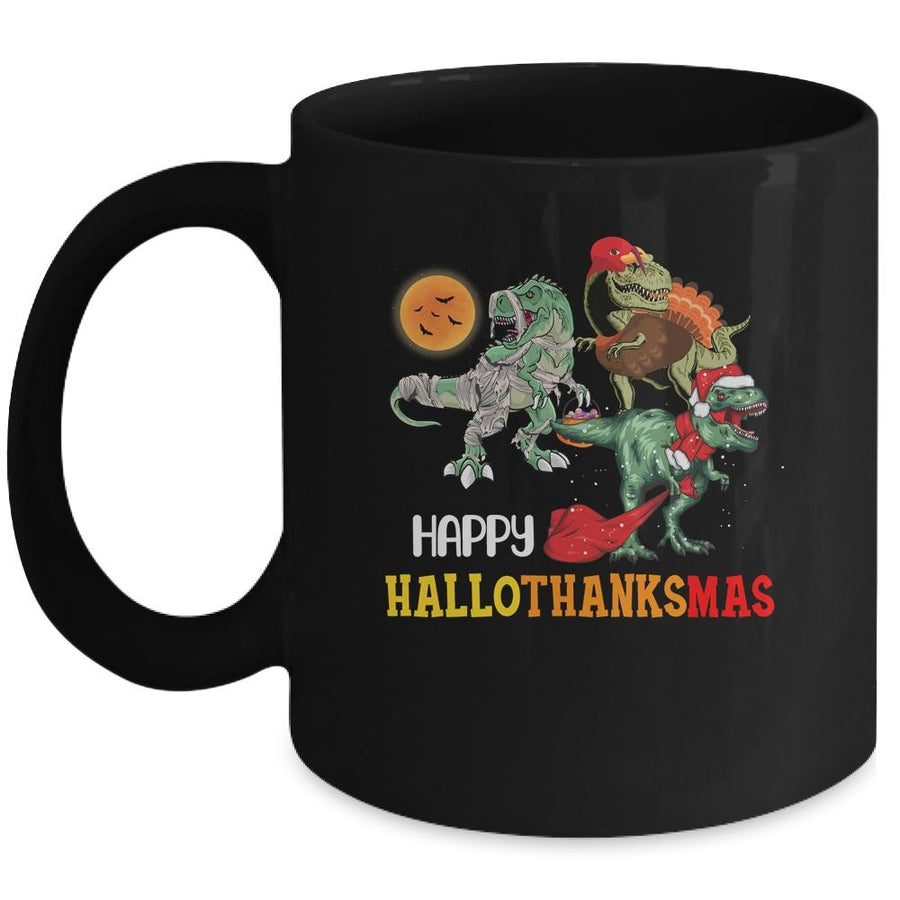 Happy Hallothanksmas Thanksgiving Dinosaur T-Rex Turkey Mug-Coffee Mug-Mug-Black