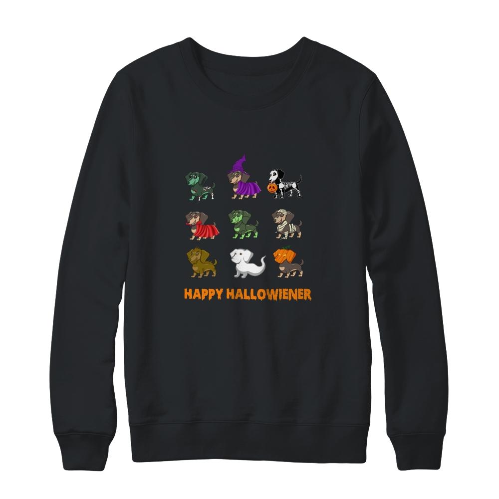 Happy Halloween Halloweiner Dachshund Dog Lovers-T-Shirt & Sweatshirt-Crewneck Sweatshirt-Black