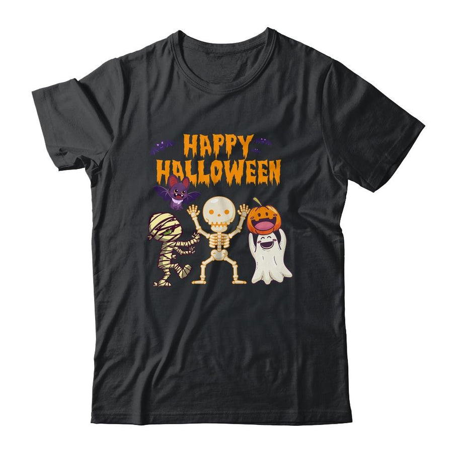 Happy Halloween Skeleton Pumpkin Ghost Cute Kids Boys Girls-T-Shirt & Hoodie-Classic T-Shirt-Black