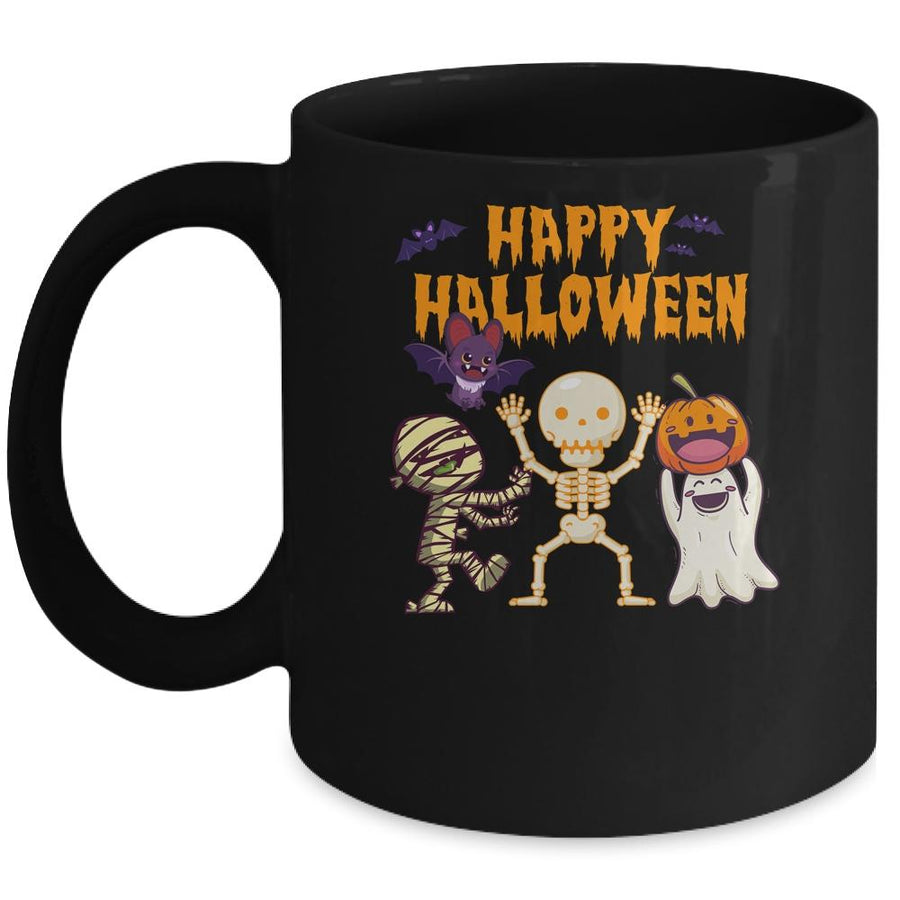 Happy Halloween Skeleton Pumpkin Ghost Cute Kids Boys Girls Mug-Coffee Mug-Mug-Black