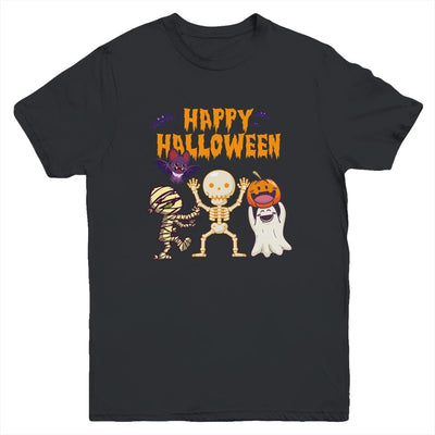 Happy Halloween Skeleton Pumpkin Ghost Cute Kids Boys Girls Youth-Youth Shirt-Youth T-Shirt-Black