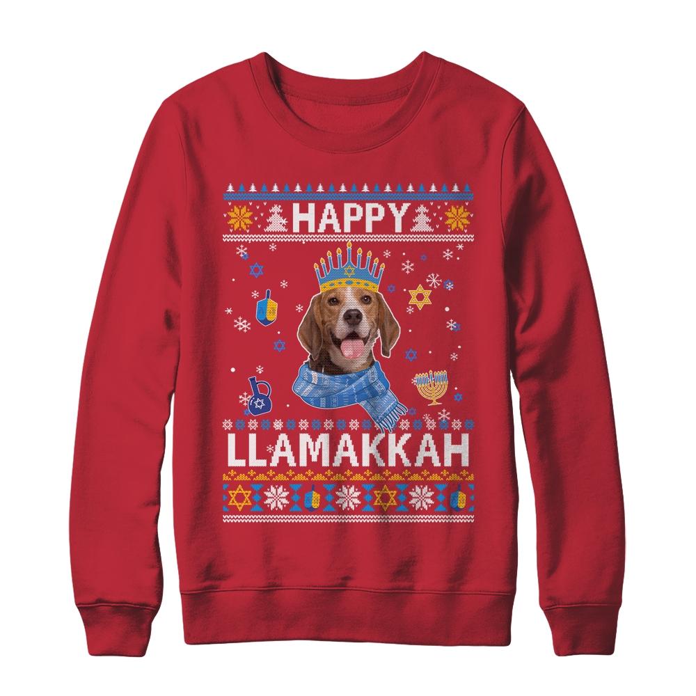 Happy Hanukkah Beagle Hanukkah Ugly Sweater Christmas-T-Shirt & Sweatshirt-Crewneck Sweatshirt-Red
