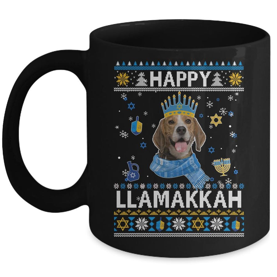 Happy Hanukkah Beagle Hanukkah Ugly Sweater Christmas Mug-Coffee Mug-Mug-Black