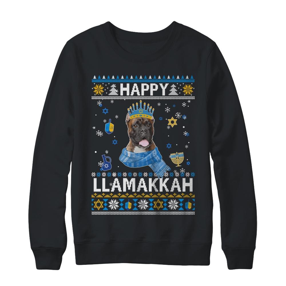 Happy Hanukkah Boxer Hanukkah Ugly Sweater Christmas-T-Shirt & Sweatshirt-Crewneck Sweatshirt-Black