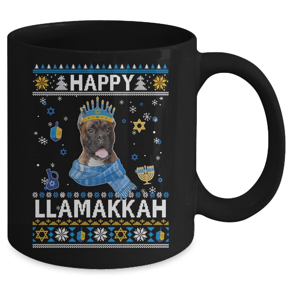 Happy Hanukkah Boxer Hanukkah Ugly Sweater Christmas Mug-Coffee Mug-Mug-Black