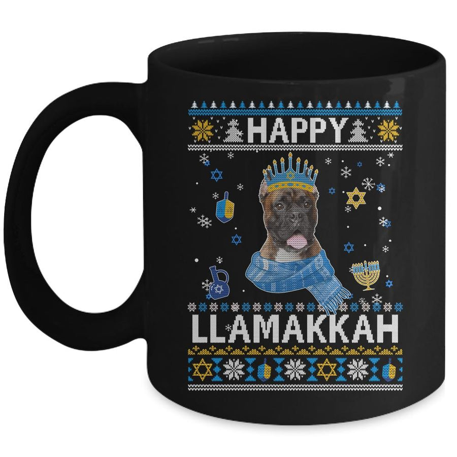 Happy Hanukkah Boxer Hanukkah Ugly Sweater Christmas Mug-Coffee Mug-Mug-Black