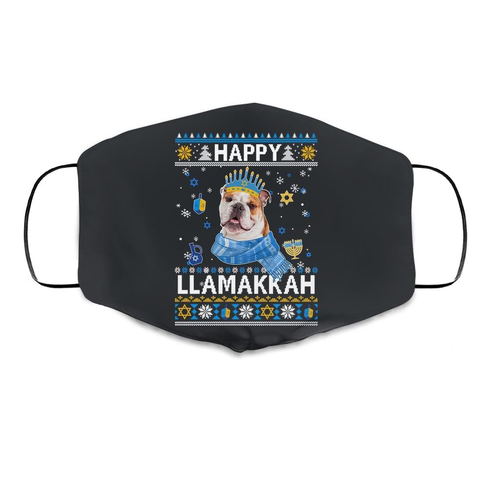 Happy Hanukkah Bulldog Hanukkah Ugly Sweater Christmas Cloth Face Mask
