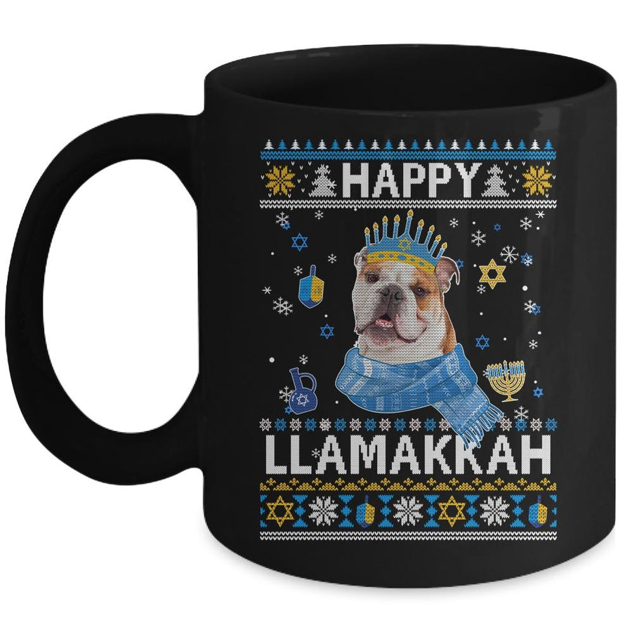 Happy Hanukkah Bulldog Hanukkah Ugly Sweater Christmas Mug-Coffee Mug-Mug-Black