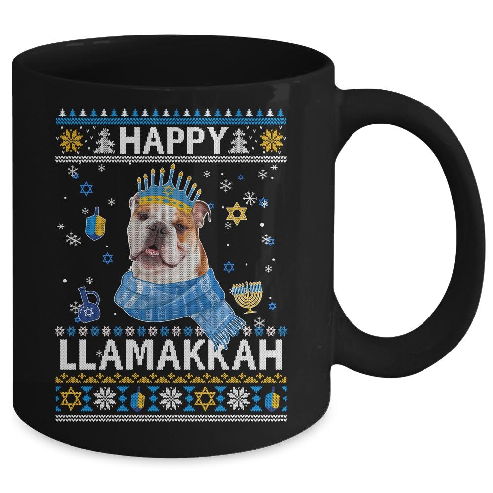 Happy Hanukkah Bulldog Hanukkah Ugly Sweater Christmas Mug-Coffee Mug-Mug-Black