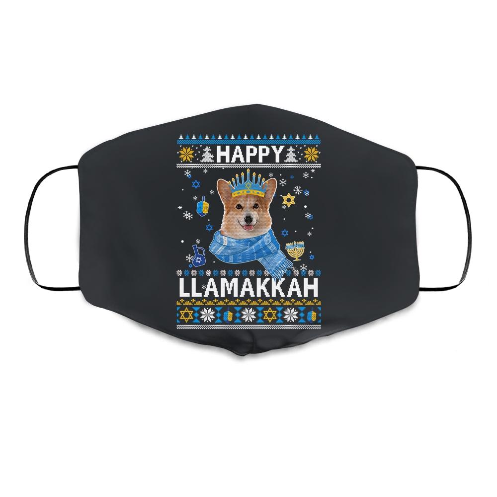 Happy Hanukkah Corgi Hanukkah Ugly Sweater Christmas Cloth Face Mask-Cloth Face Mask-Cloth Face Mask-Black