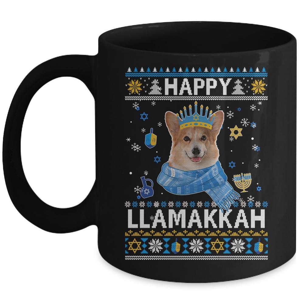 Happy Hanukkah Corgi Hanukkah Ugly Sweater Christmas Mug-Coffee Mug-Mug-Black