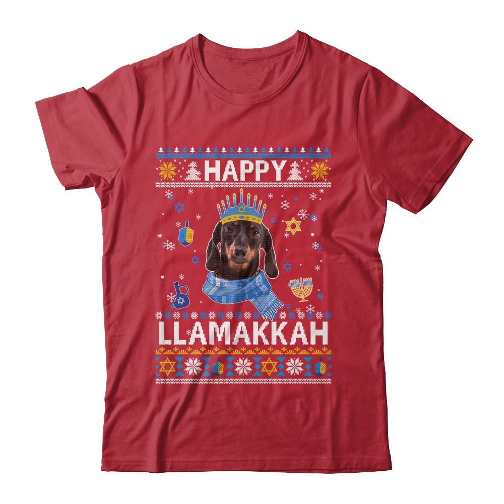 Happy Hanukkah Dachshund Hanukkah Ugly Sweater Christmas-T-Shirt & Sweatshirt-Classic T-Shirt-Red