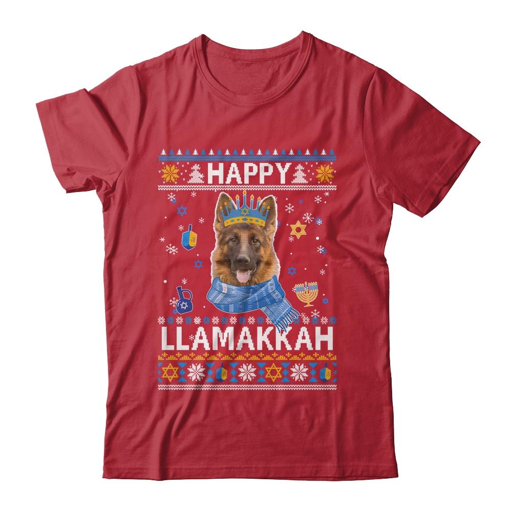 Happy Hanukkah German Shepherd Hanukkah Ugly Sweater Christmas-T-Shirt & Sweatshirt-Classic T-Shirt-Red