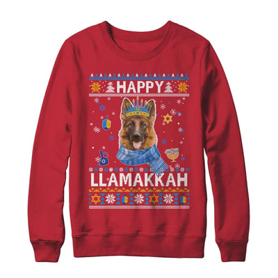 Happy Hanukkah German Shepherd Hanukkah Ugly Sweater Christmas-T-Shirt & Sweatshirt-Crewneck Sweatshirt-Red