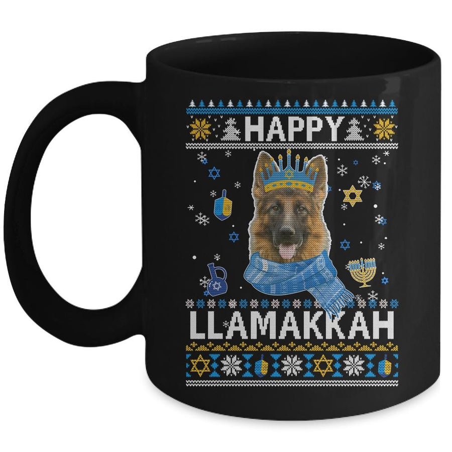Happy Hanukkah German Shepherd Hanukkah Ugly Sweater Christmas Mug-Coffee Mug-Mug-Black