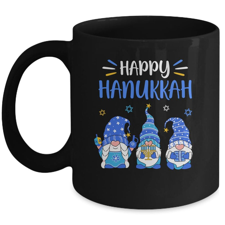 Happy Hanukkah Gnome Menorah Dreidel Christmas Xmas Mug-Coffee Mug-Mug-Black
