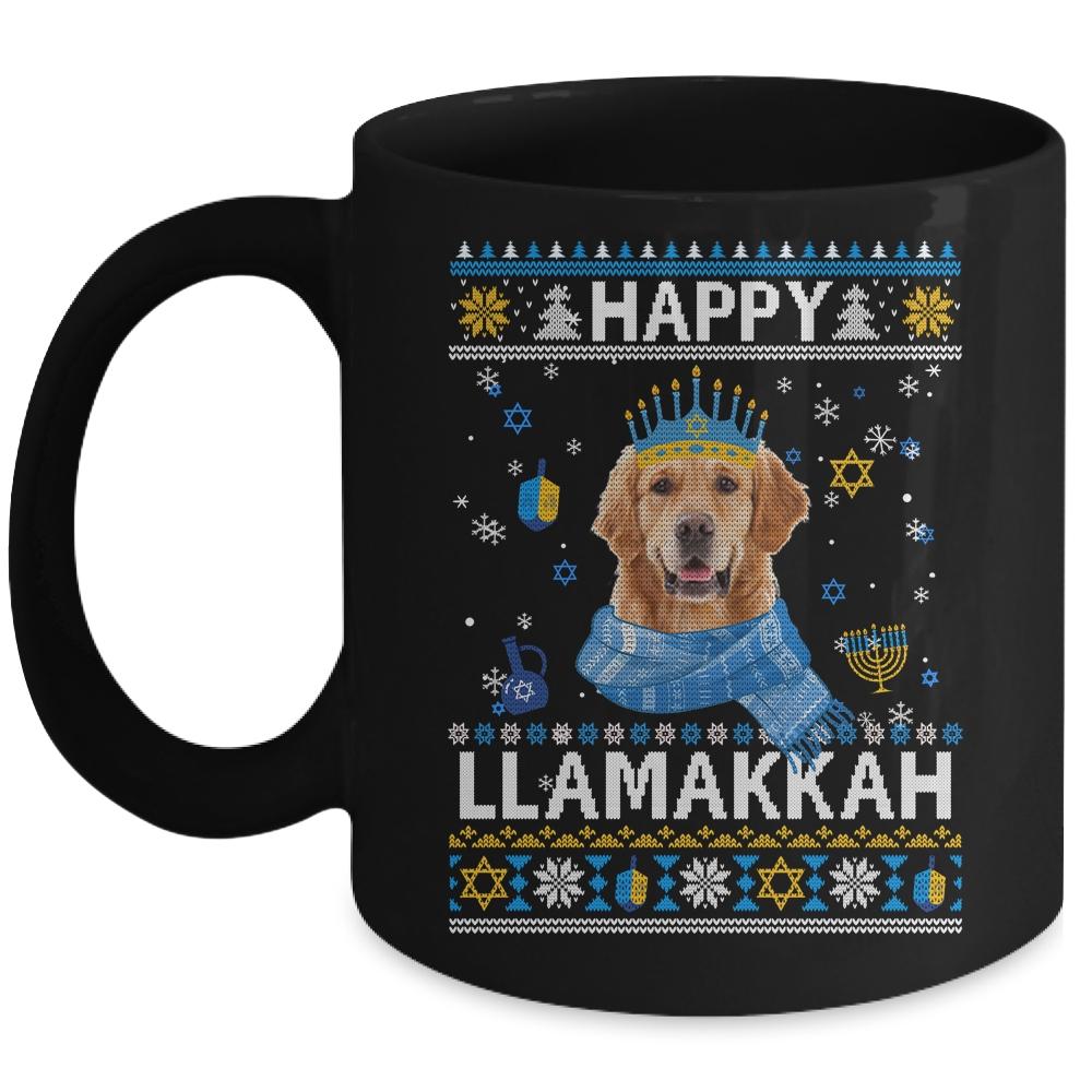 Happy Hanukkah Golden Retriever Hanukkah Ugly Sweater Christmas Mug-Coffee Mug-Mug-Black