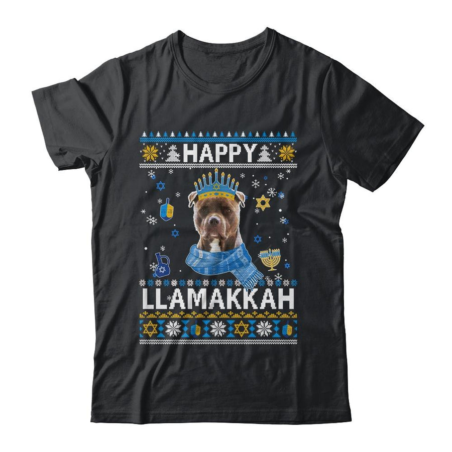 Happy Hanukkah Pitbull Hanukkah Ugly Sweater Christmas-T-Shirt & Sweatshirt-Classic T-Shirt-Black