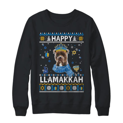 Happy Hanukkah Pitbull Hanukkah Ugly Sweater Christmas-T-Shirt & Sweatshirt-Crewneck Sweatshirt-Black