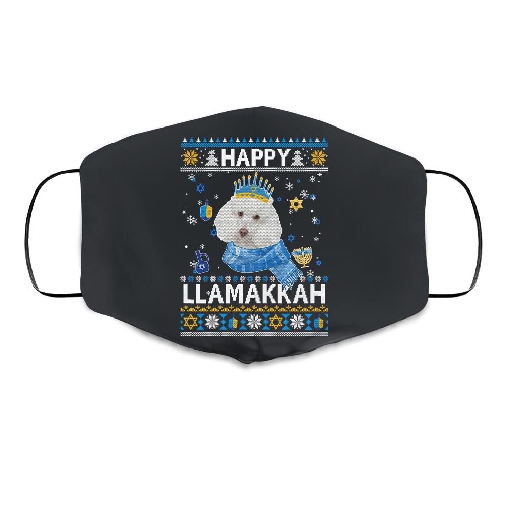 Happy Hanukkah Poodle Hanukkah Ugly Sweater Christmas Cloth Face Mask-Cloth Face Mask-Cloth Face Mask-Black