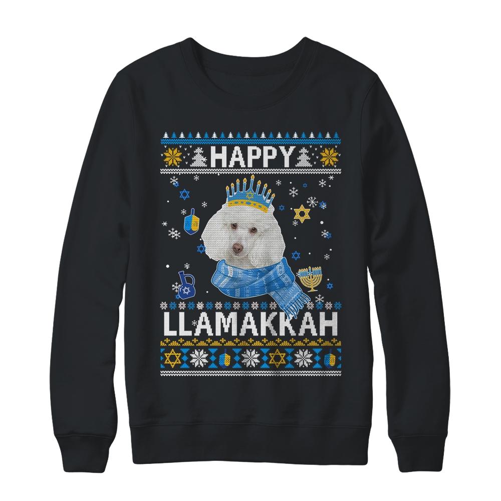 Happy Hanukkah Poodle Hanukkah Ugly Sweater Christmas-T-Shirt & Sweatshirt-Crewneck Sweatshirt-Black