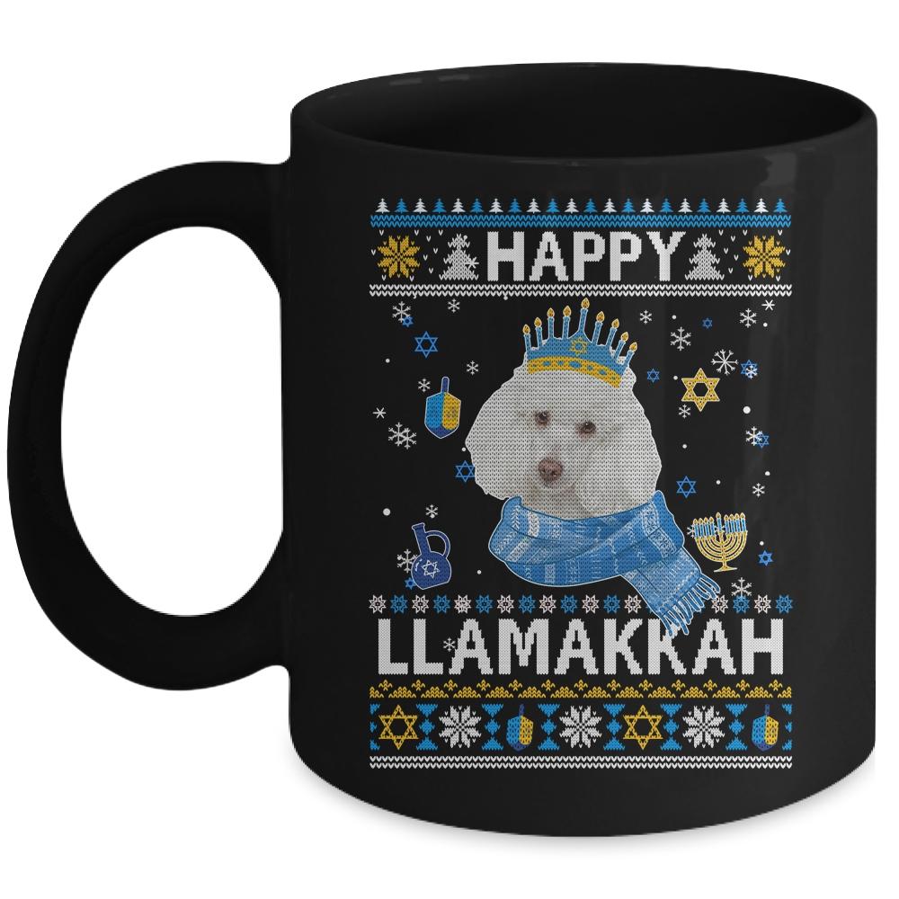 Happy Hanukkah Poodle Hanukkah Ugly Sweater Christmas Mug-Coffee Mug-Mug-Black