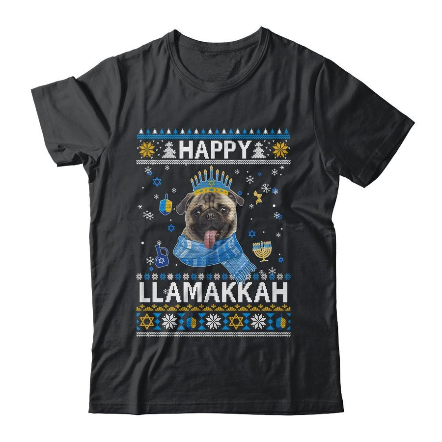 Happy Hanukkah Pug Hanukkah Ugly Sweater Christmas-T-Shirt & Sweatshirt-Classic T-Shirt-Black