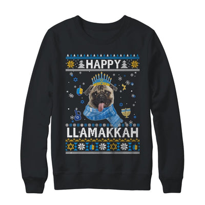Happy Hanukkah Pug Hanukkah Ugly Sweater Christmas-T-Shirt & Sweatshirt-Crewneck Sweatshirt-Black
