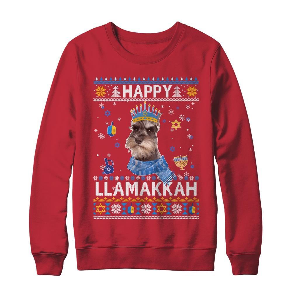 Happy Hanukkah Schnauzer Hanukkah Ugly Sweater Christmas-T-Shirt & Sweatshirt-Crewneck Sweatshirt-Red